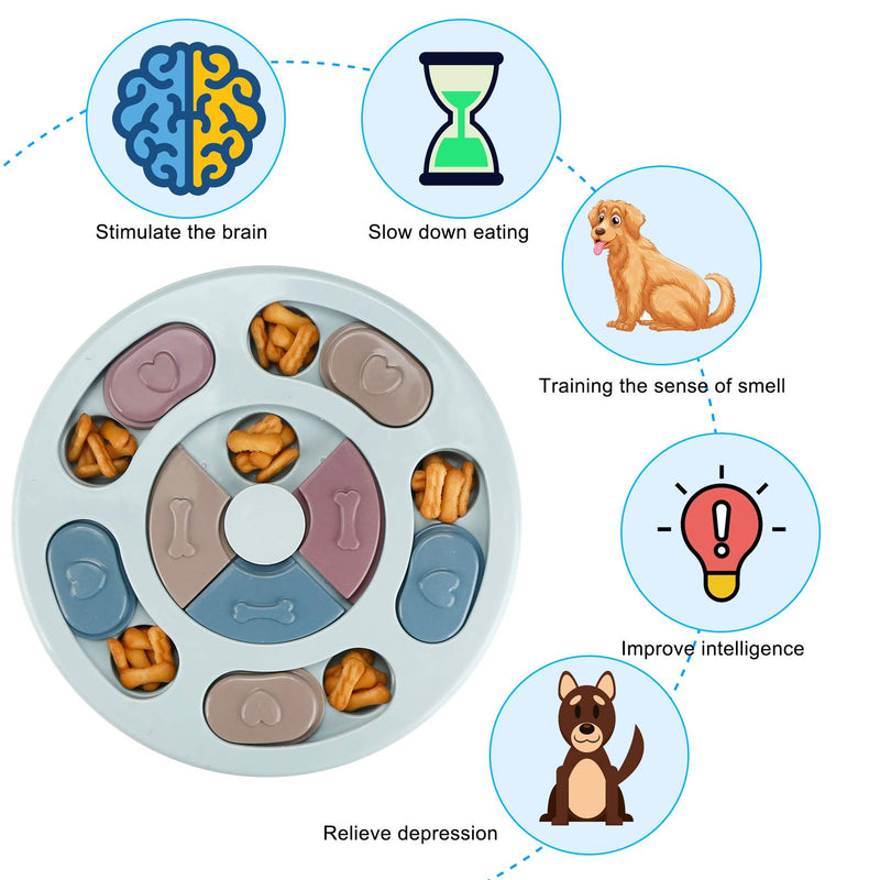 Dog Puzzle Feeder Treat Toys, Interactive Stimulation Dog Toys, Brain Games IQ Training Bowl Funny Feeding, Dispenser Non-Slip Slow Feeder Plate Toy for Dog Pet Puppy (Round) Round - PawsPlanet Australia