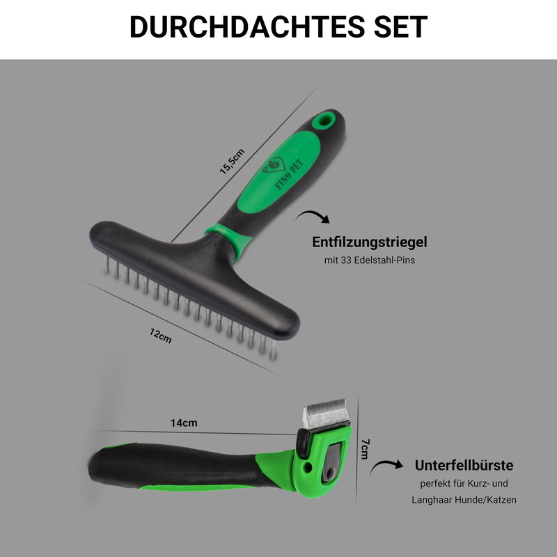 FinoPet set of 2 with different de-matting brushes as dog brushes/cat brushes, long-hair short-hair undercoat brushes, pet hair remover, dog accessory set or cat accessory set cat and dog set of 2 de-matting brush and de-matting curry comb - PawsPlanet Australia