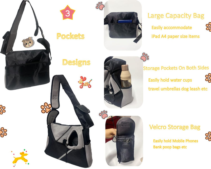 Autlet Dog Sling Carrier, Hand Free Breathable Mesh Traveling Safe Cat Backpack, Adjustable Dog Carriers for Small Dogs Cats. Dog Stuff/ Dog Accessories/Puppy Carrier/Dog Backpack New style C, S size black- - PawsPlanet Australia