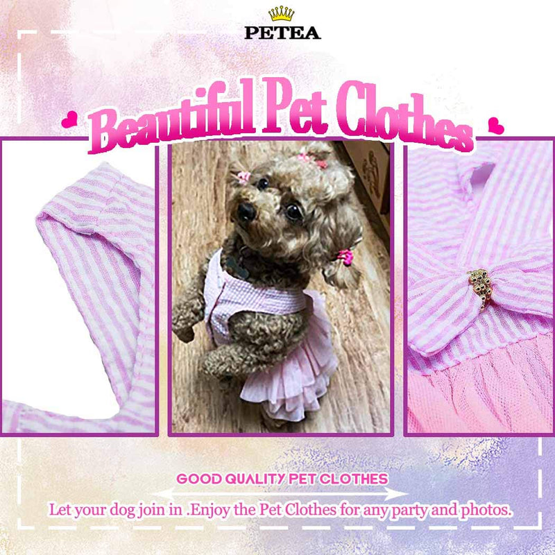 [Australia] - Petea Pet Clothes Cute Elegant Puppy Bowknot Princess Dress Dog Cat Stripe Birthday Gauze Dress for Small Dogs and Cats S Pink 