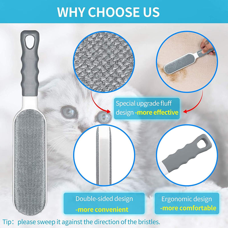 SunL Pet Hair Remover & Pet Grooming Gloves Kit, Perfect for Dog & Cat with Long & Short Fur, Efficient Double-Sided Brush with Self-Cleaning Base for Clothing, Furniture, Carpet, Car Seat Grey - PawsPlanet Australia