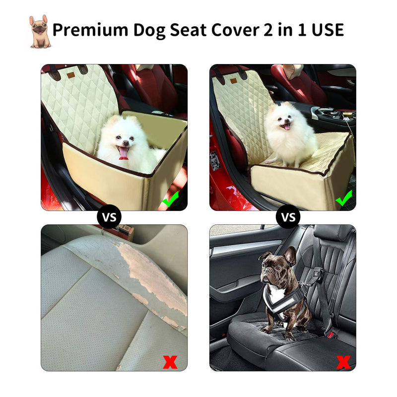 [Australia] - Pettom Pet Bucket Seat Cover Booster Seat 2 in 1 Deluxe Dog Cat Front Seat Cover for Cars Non- Slip Backing Waterproof Beige 