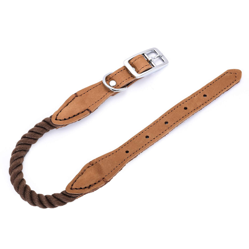 Mile High Life | Premium Cotton Rope Dog Collar | Stainless Steel Pin Buckle Ring Dog Collar | Genuine Leather Belt Collar | For Medium Dog Large Dogs(Dark Brown, Medium Neck 14"-18" -40 lb) Dark Brown - PawsPlanet Australia