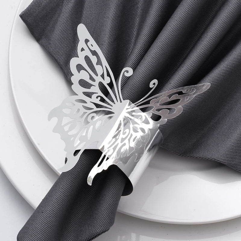 MORGIANA Disposable Decorative 3Dbutterfly Napkin Ring (50 pcs) Christmas Mother's Day Wedding Banquet Dinner Decoration (Silver-Butterfly) Silver-butterfly - PawsPlanet Australia