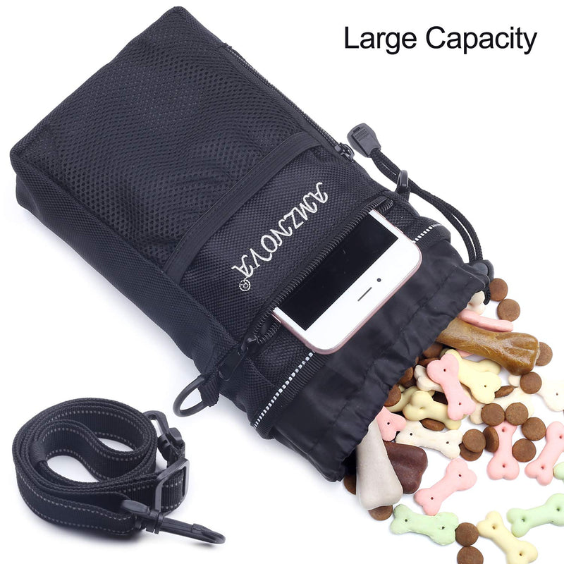 AMZNOVA Dog Treat Bag, Large Dog Training Pouch with Adjustable Should Strap, Waistband, Poop Bag Dispenser, Easy to carry all doggy items, Black Large (Capacity: 7cup) - PawsPlanet Australia