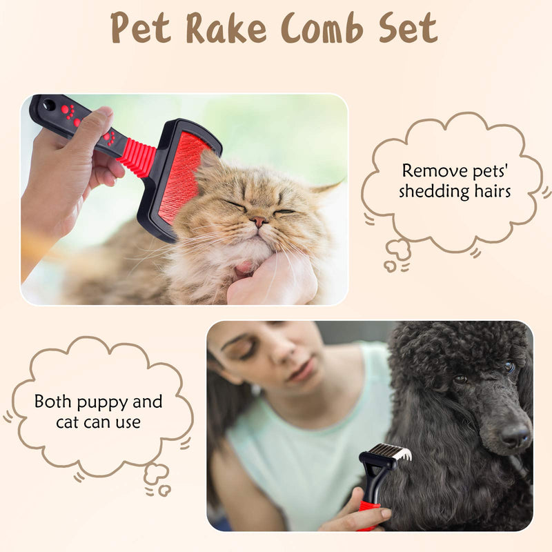 4 Pieces Pet Rake Comb Dog Dematting Comb Pet Slicker Brush Dog Steel Comb Pet Grooming Tool Dog Brush and Cat Brush - PawsPlanet Australia