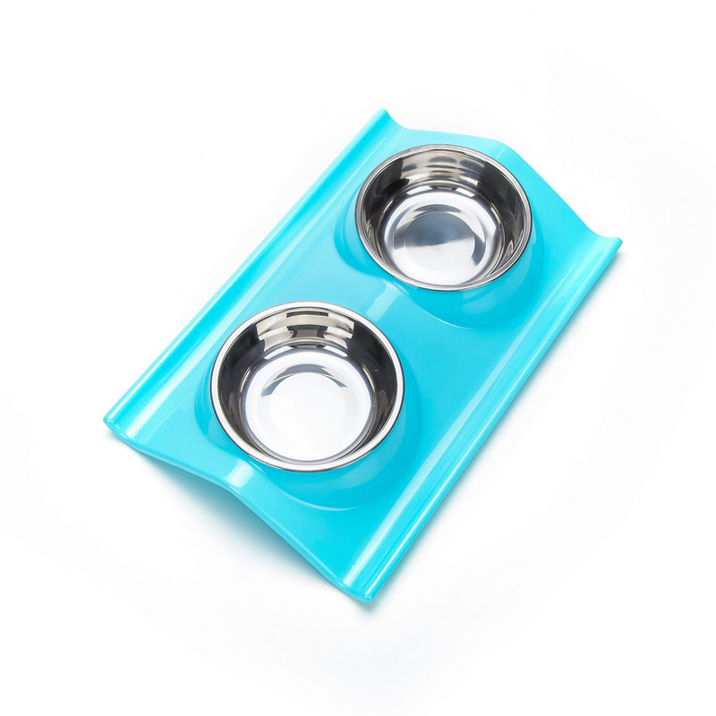 [Australia] - Vealind Non-Spill & Non-Skid Pet Dog Cat Elevated Feeder Bowl with Double Stainless Steel Bowls Blue 