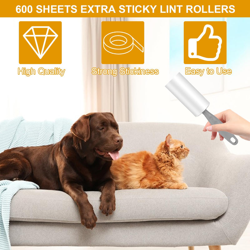 Lint Roller, 10 Rolls Extra Sticky Lint Roller, Pet Hair Remover Extra Sticky Lint Roller with 2 Dispensers for Pet Hair Clothes Sofa Bed Cat Hair Dog Hair (60 Sheets/Rolls) - PawsPlanet Australia