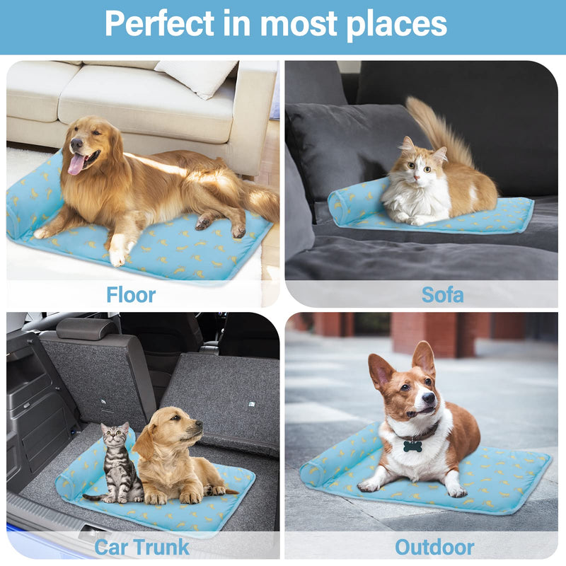Kuoser Dog Cooling Mat, Cooling Mat for Dogs Cats with Cute Prints, Ice Silk Pet Cooling Pad Pet Self Cooling Blanket for Large Dogs Machine Washable Dog Crate Mat for Indoors Outdoors or in The Car Small ( 23'' × 16'' ) Blue - PawsPlanet Australia