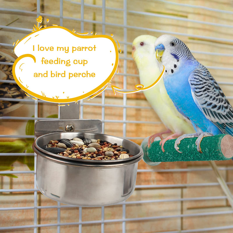 2 Pieces Bird Feeding Dish Cups, Stainless Steel Bird Bowl with 2 Pieces Bird Cage Stand Perch Bird Cage Cup Holder with Clamps Parrot Food Bowl for Cage - PawsPlanet Australia