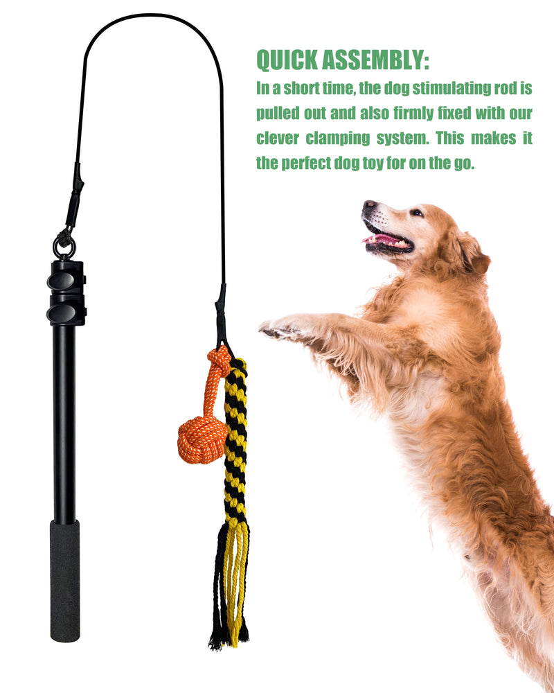 Flirt Pole Rope Dog Toy with Rope Ball and 2 Chasing Tail Chewing Braided Cotton Rope Outdoor Interactive Tug Extendable Teaser Training Wand Pet Flirt Stick for Small Medium Large Dogs - PawsPlanet Australia