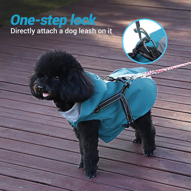 LAKWAR Dog Raincoat Hooked Dog Rain Jacket with Harness for Small Dogs Puppies,with Reflective Strip Waterproof and Lightweight for Outdoor Green - PawsPlanet Australia