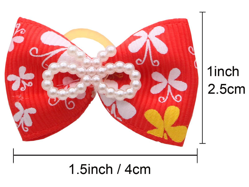 HOLLIHI 50pcs / 25 Pairs Adorable Grosgrain Ribbon Pet Dog Hair Bows with Rubber Bands - Puppy Topknot Cat Kitty Doggy Grooming Hair Accessories Bow knots Headdress Flowers Set for Groomer - PawsPlanet Australia