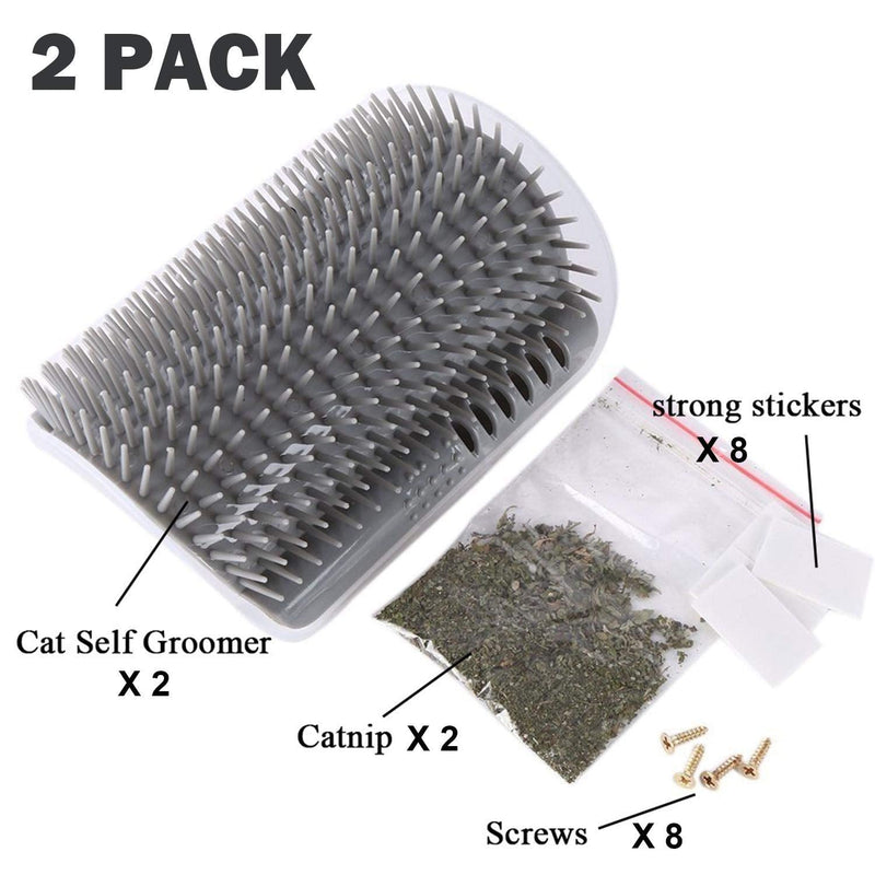 Cat Self Groomer Brushes with Catnip,Wall Corner Groomers Soft Grooming Brush Scratcher and Brush for Short Long Fur Cats, Softer Massage Toy for Kitten Puppy (2 Pack Grey) - PawsPlanet Australia