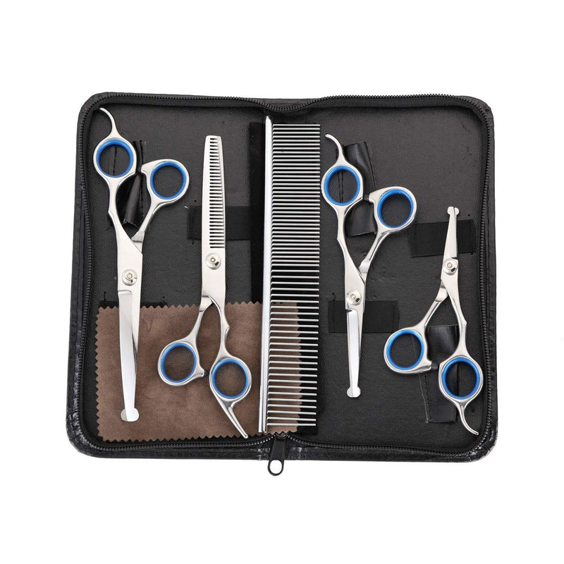 Mogokoyo Stainless Steel Dog Cat Grooming Scissors Kit, Safe Round Tip Pet Curved/Straight/Thinning Shears Set for Trimming - PawsPlanet Australia