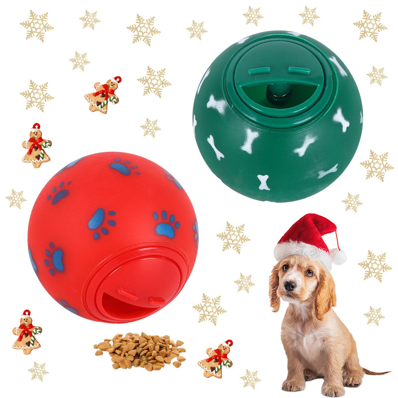 Pack of 2 Christmas Interactive Dog Toy Ball Treat Dispenser Ball Toy Chew Toy Dog Ball Toy for Boredom Teeth Cleaning Training Balls Small Medium Large Pets Puppies - PawsPlanet Australia