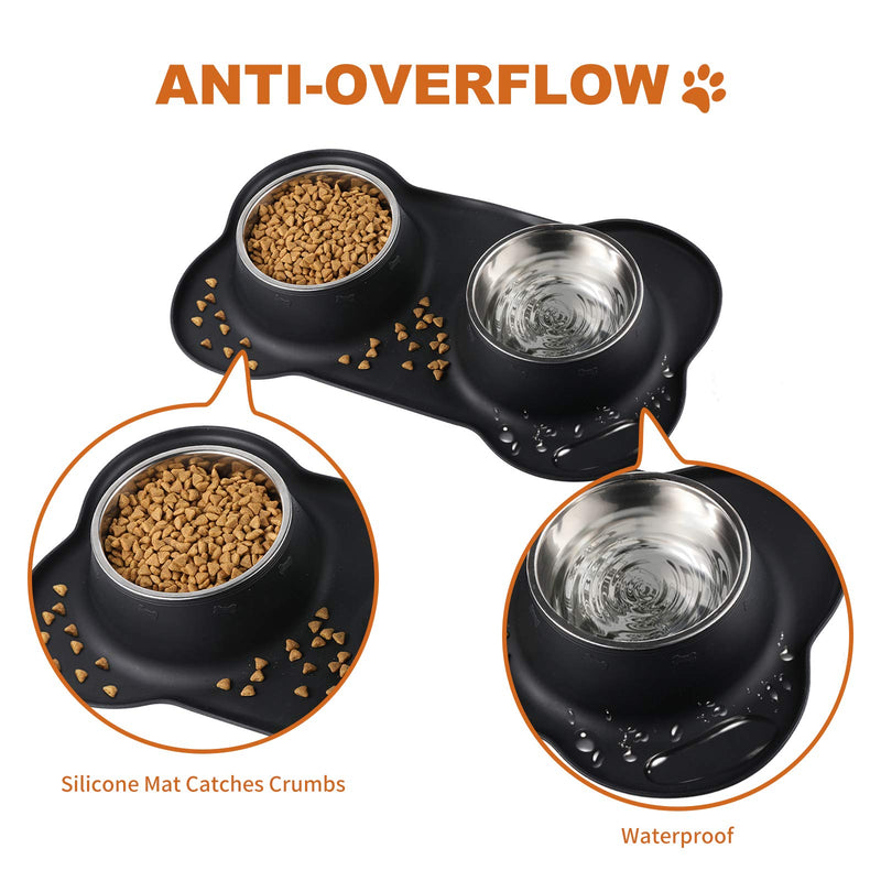 Bonve Pet 2 x 400ML Dog Bowls with Non slip Silicone Mat, Stainless Steel Double Bowls Set for Cats Puppy Small Medium Dogs Food and Water Feeding - PawsPlanet Australia