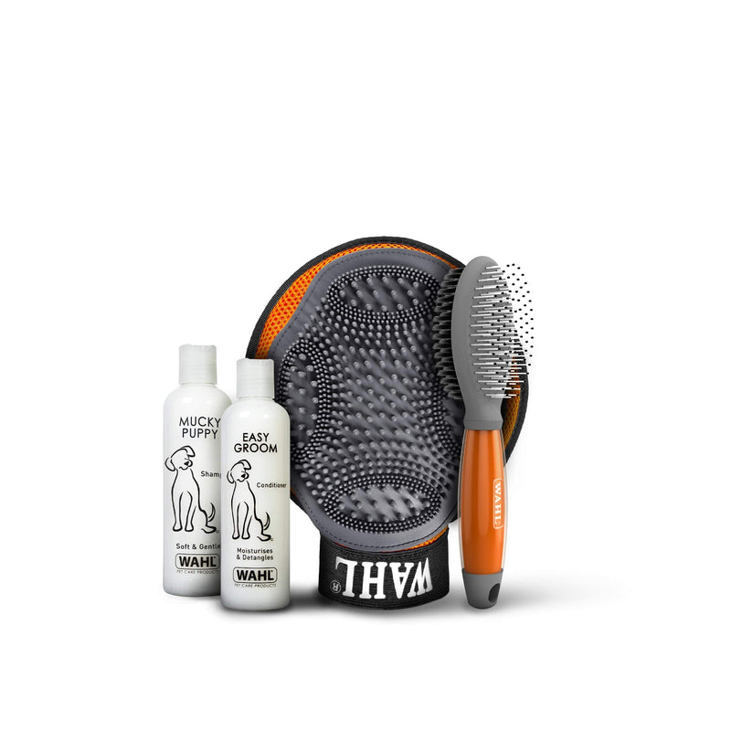 WAHL Puppy Care Kit, Mucky Pup Shampoo, Easy Groom Dog Conditioner, Grooming Glove, Pet Hair Remover Mitt, Double Sided Brush, Detangle Pet Coats, Grooming Pets at Home - PawsPlanet Australia