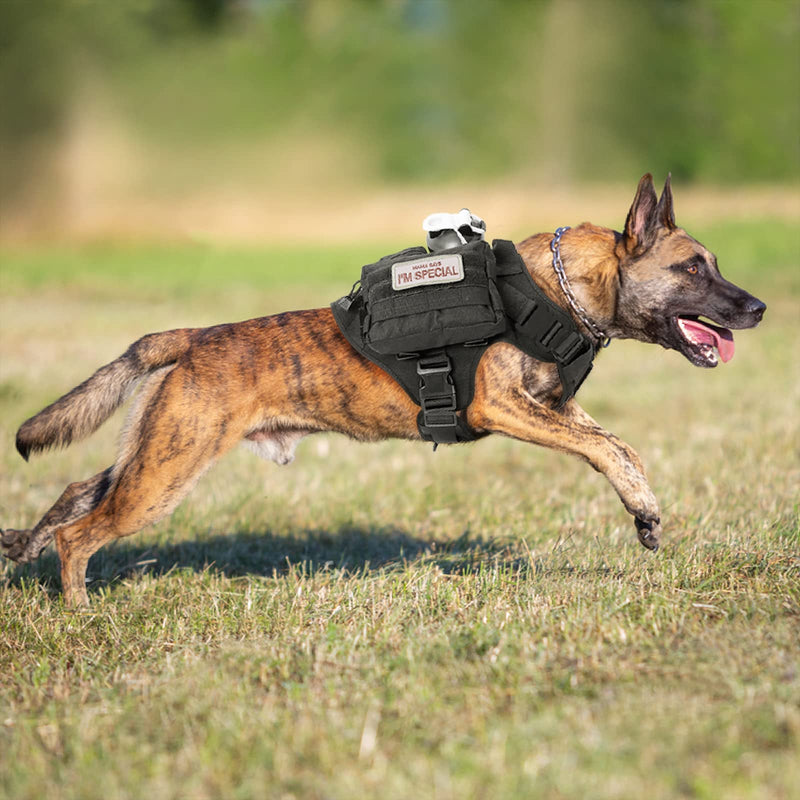 rabbitgoo Tactical Dog Harness, Military Dog Harness with Handle M Black, Molle Vest with Metal Buckles and Loop Panels, No-Pull Training Harness with Leash Clip for Medium Large Dog Walking Hunting M (Pack of 1) - PawsPlanet Australia
