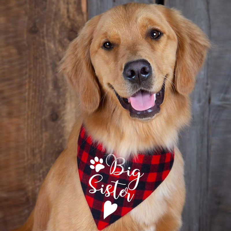 easycozy Red Plaid Big Sister Pregnancy Announcement Dog Bandana, Gender Reveal Photo Prop Pet Scarf Decorations Accessories, Pet Scarves Dog Lovers Owner Gift - PawsPlanet Australia