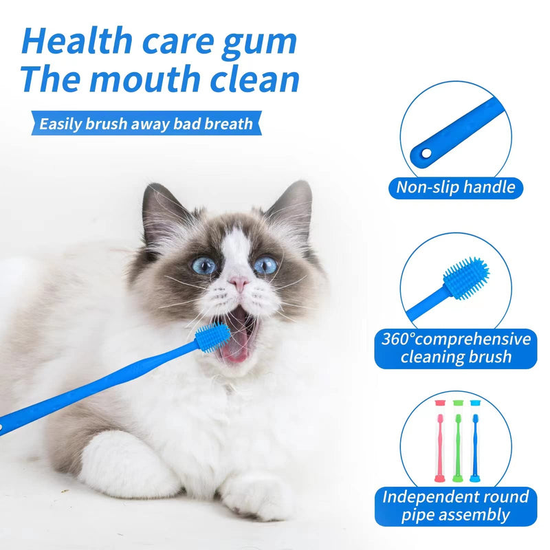 CUECOMER 3 Pack Cat Toothbrush with 360-degree Head,Full Surround Bristles Silicone Safe, Effective and Deep Pet Teeth Cleaning,Brush Away Bad Breath Toothbrush cat Teeth Cleaning Health Care Green&blue&pink 3 Pcs - PawsPlanet Australia