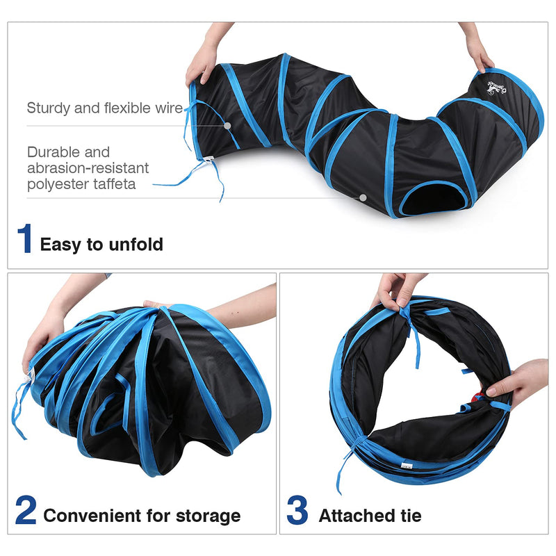 Pawaboo Cat Toys, Cat Tunnel Tube S-Shaped Tunnels Extensible Collapsible Cat Play Tent Interactive Toy Maze Cat House with Balls and Bells for Cat Kitten Kitty Rabbit Small Animal, Blue 97cm - PawsPlanet Australia