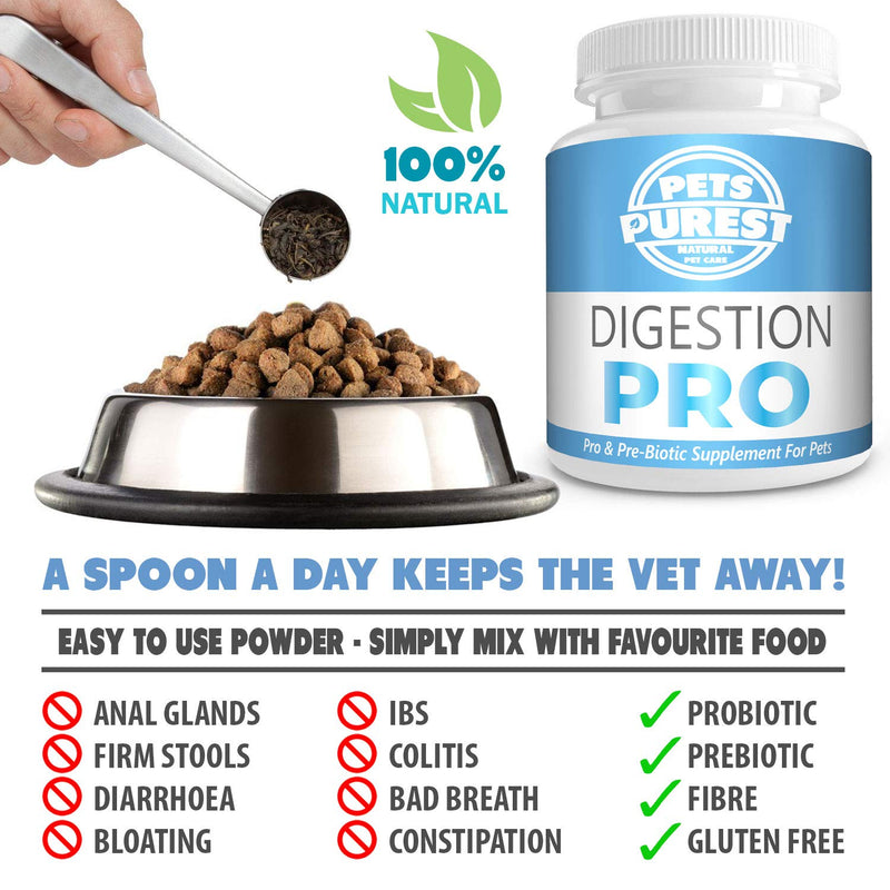 Pets Purest Digestive Prebiotic Probiotic for Dogs, Cats & Pet - 100% Natural Fibre Digestion Enzymes Immune Treatment Supplement for Diarrhoea Constipation Relief, Loose Gland & Firm Stool - PawsPlanet Australia