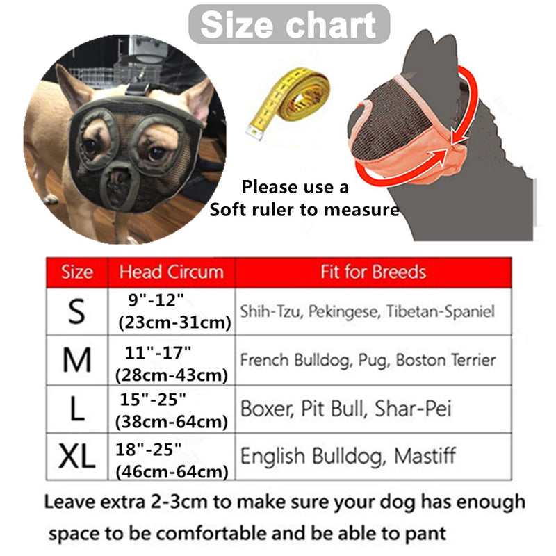 JWPC Short Snout Dog Muzzle Adjustable Bulldog Muzzle Breathable Mesh Biting Chewing Barking Training Dog mask For Small Medium Large Dogs,Gray XL XL(46-64cm) Gray - PawsPlanet Australia