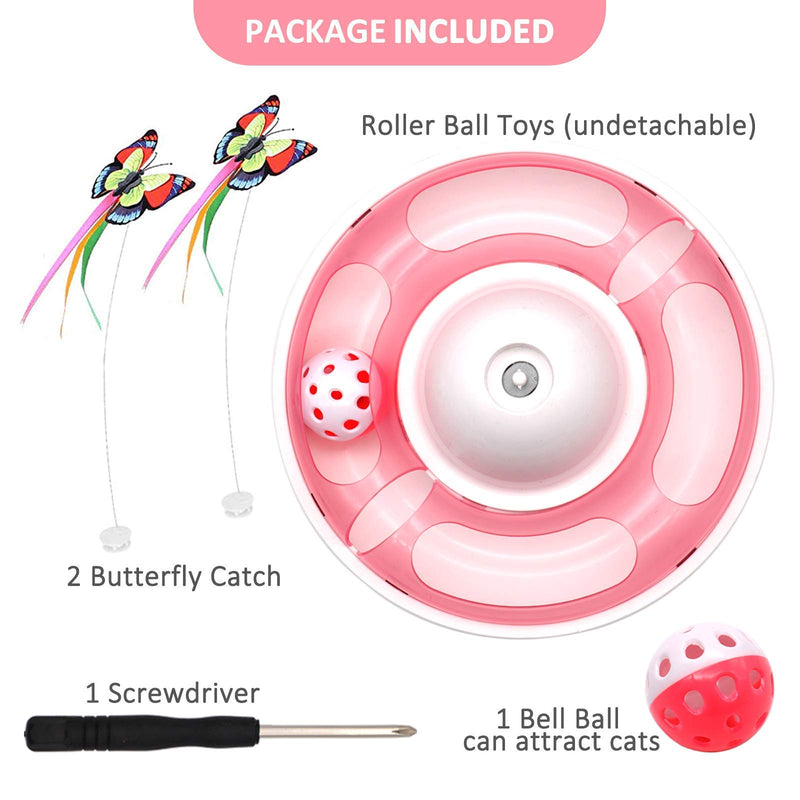 Interactive Cat Toys for Indoor Cats Automatic Electronic Rotating Butterfly Cat Toy with Roller Tracks Ball, Exercise Hunting Toy Games Funny Gifts for Kitten Pet Cat Supplies PINK - PawsPlanet Australia