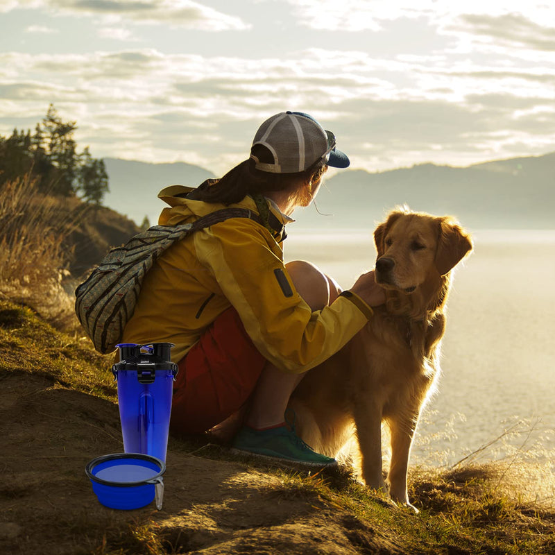 Dog Water Bottles-2 in 1 Portable Dog Water and Food Bottle with 1 Collapsible Pop-up Bowls, Dogs Cats Feeder Water Food Bottle Outdoor Travel for Travel, Camping, Hiking(Blue) blue - PawsPlanet Australia