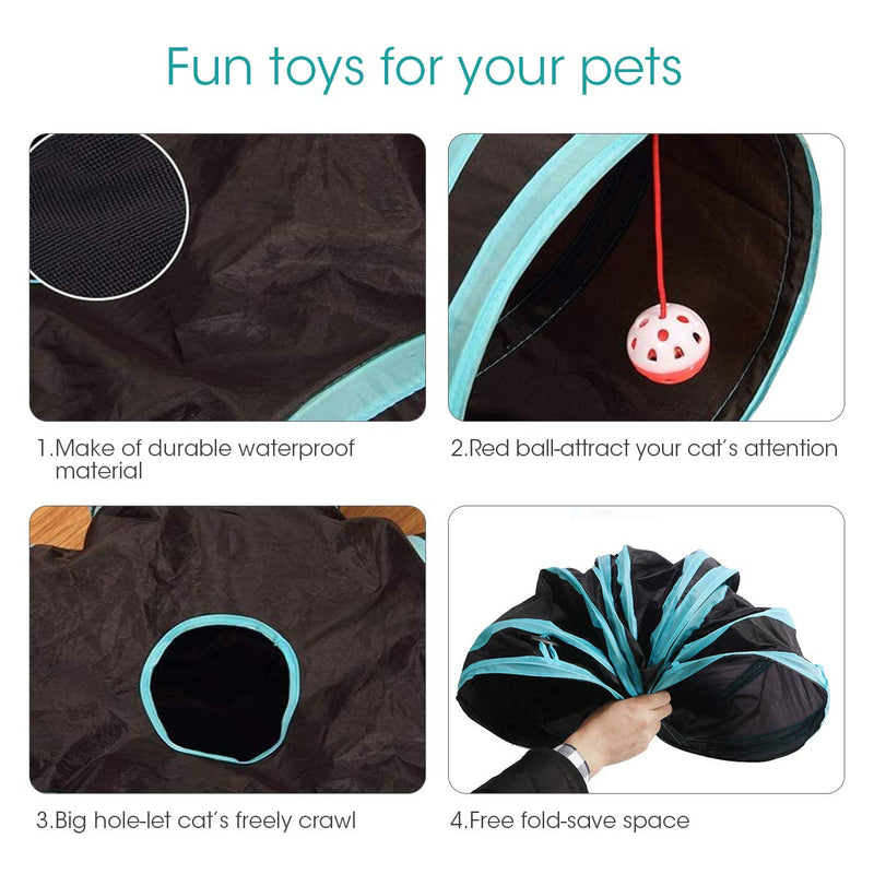 MQUPIN Pet Tunnel Cat Tunnel Upgraded,5-Way Tunnel Collapsible Extensible Cat Tube Crinkle Pop Up Tunnel, Tear Resistant Crinkle Toy Maze House with Pompon and Bells for Cat Dog Puppy Kitten Rabbit - PawsPlanet Australia