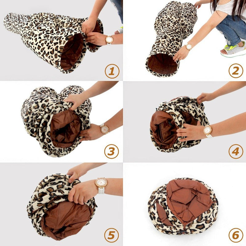 PAWZ Road Leopard Print 3 Way Cat Tunnel crinkly sounds, Cat Tunnel Toy indoor collapsible (Diameter 25cm) 3 Ways - Dia 25cm - PawsPlanet Australia