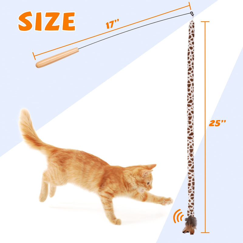 JXFUKAL Cat Wand Toys, Interactive Cat Toys with 5 Animal Pattern String with Feathers Refills, High-Stretch Steel Wire, Wood Handle & Bell for Kitty Kitten, Cat Toys for Indoor Cats Cat Teaser - PawsPlanet Australia