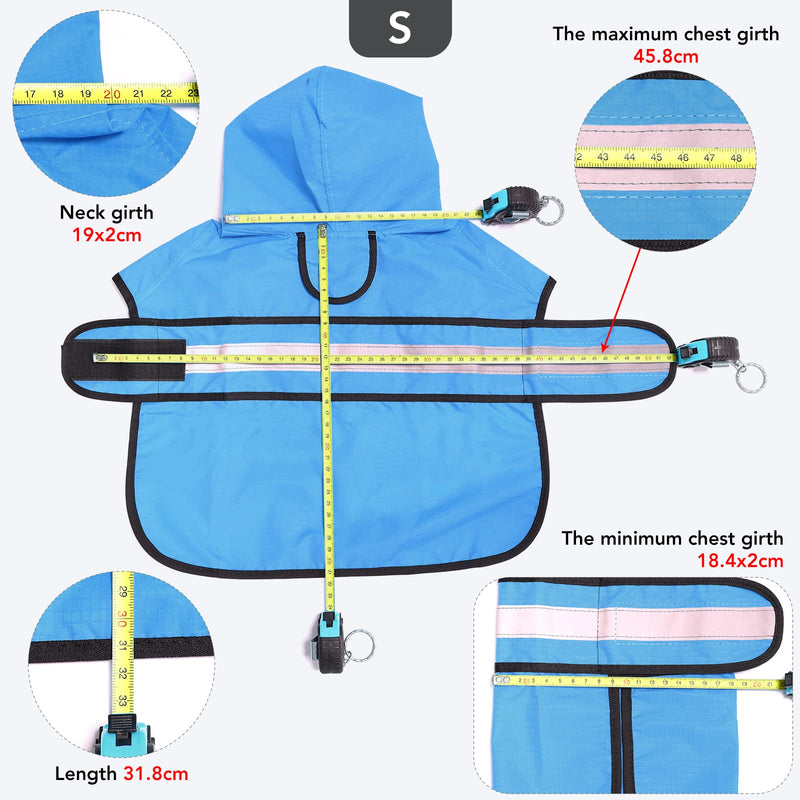 Ezierfy Waterproof Reflective Dog Raincoat- Adjustable Pet Jacket, Lightweight Dog Hooded Slicker Poncho for Small to X- Large Dogs and Puppies Blue - PawsPlanet Australia