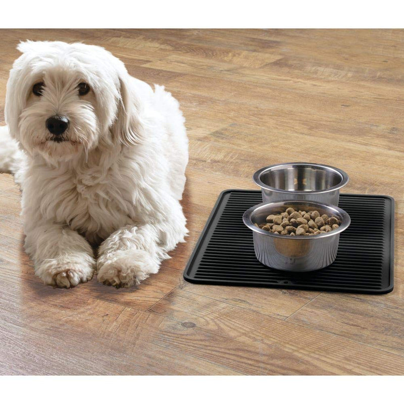 [Australia] - mDesign Premium Quality Pet Food and Water Bowl Feeding Mat for Dogs and Puppies - Waterproof Non-Slip Durable Silicone Placemat - Food Safe, Non-Toxic - Black 16 x 12.5 x .25 