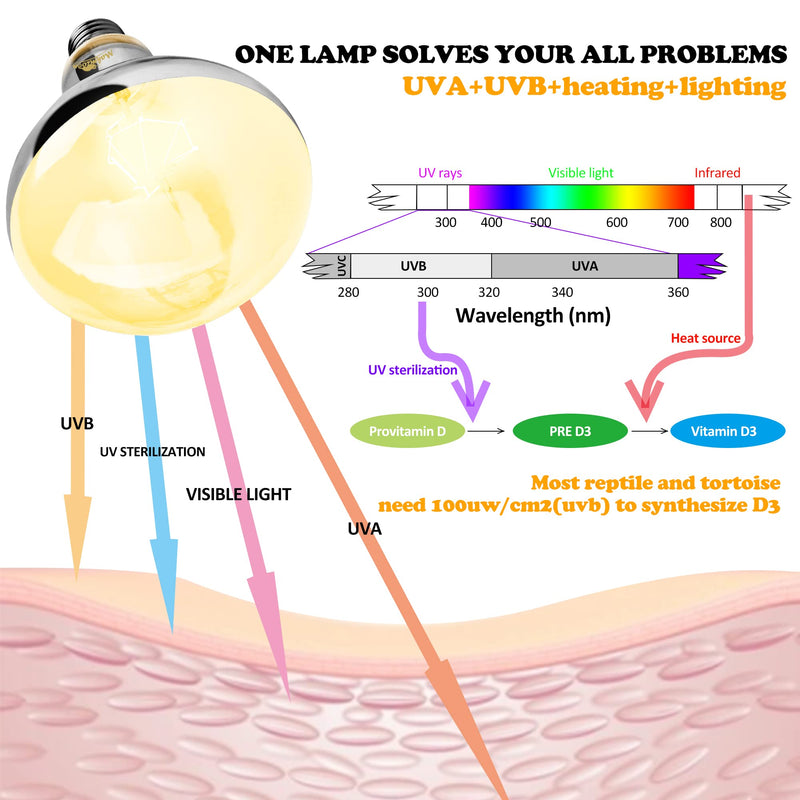 Reptile Heat lamp, Makmzoon 100W UVA UVB Bulb Mercury Vapor Lamp Heat Bulb Basking Spot Lamp Bulb Full Spectrum Sun lamp UVB Lamp Suitable for Tortoises Reptiles 100.0 - PawsPlanet Australia