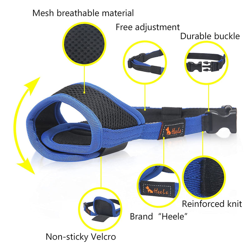 HEELE Nylon Dog Muzzle, Adjustable Strap, Breathable, Secure, Quick Fit for Small, Medium Dogs, Prevents Biting, Chewing and Barking (M, Blue) M - PawsPlanet Australia