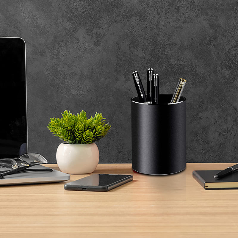 Metal Round Pen Holder Desk, Pen Holder, Metal Round Pen Box Fountain Pen Brush Holder Organizer Storage Box for Office, School, and Household, 8x10 cm, Black - PawsPlanet Australia