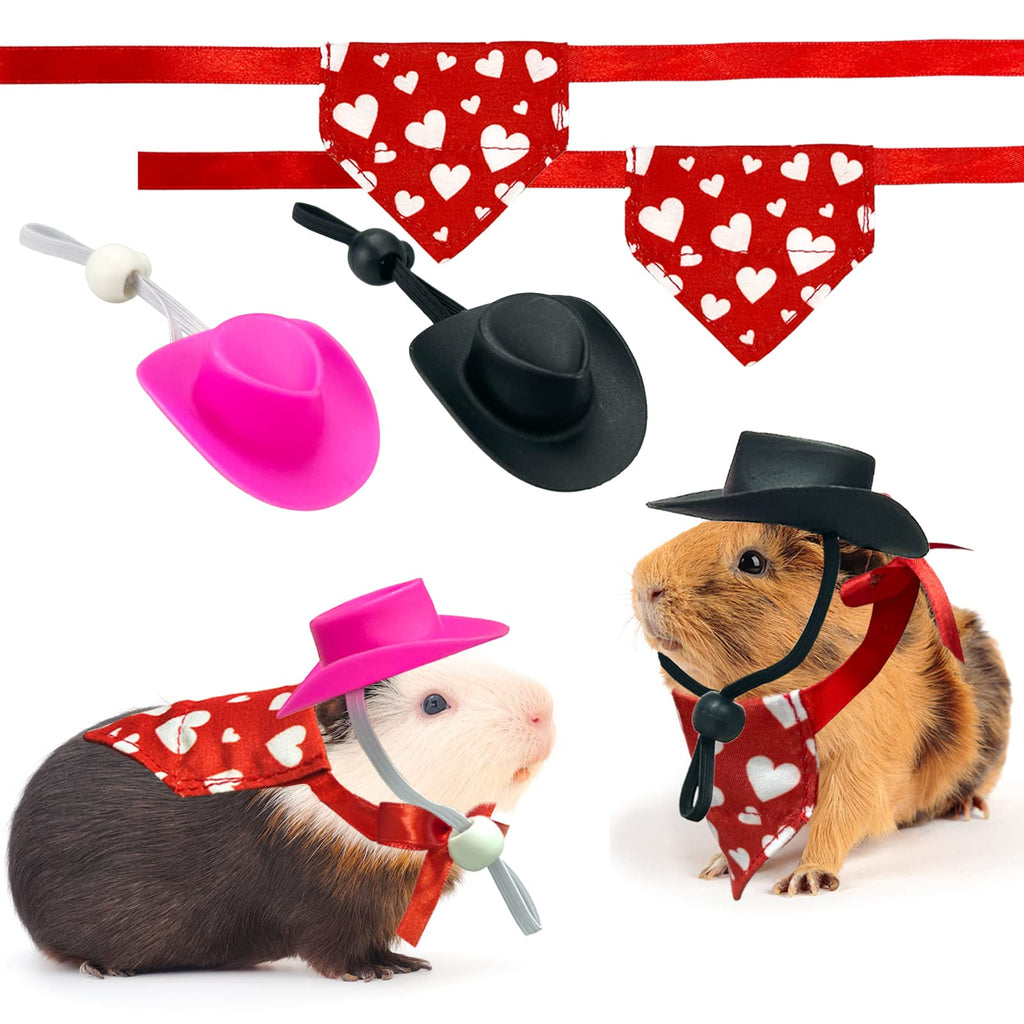 CooShou 4 Pcs Valentine's Day Guinea Pig Hat Bandana Outfits Hamster Hat Costume Small Animal Black Pink Hats Heart Bandanas Clothes Suitable for Rats Hamster Guinea Pig Lizard - PawsPlanet Australia