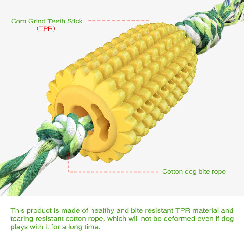 FONGKE Corn Dog Chew Toys, Indestructible Dog Toothbrush Toys with Rope for Medium Large Dogs Teething Cleaning Dental Care,Made of Healthy and Bite Resistant TPR Material - PawsPlanet Australia