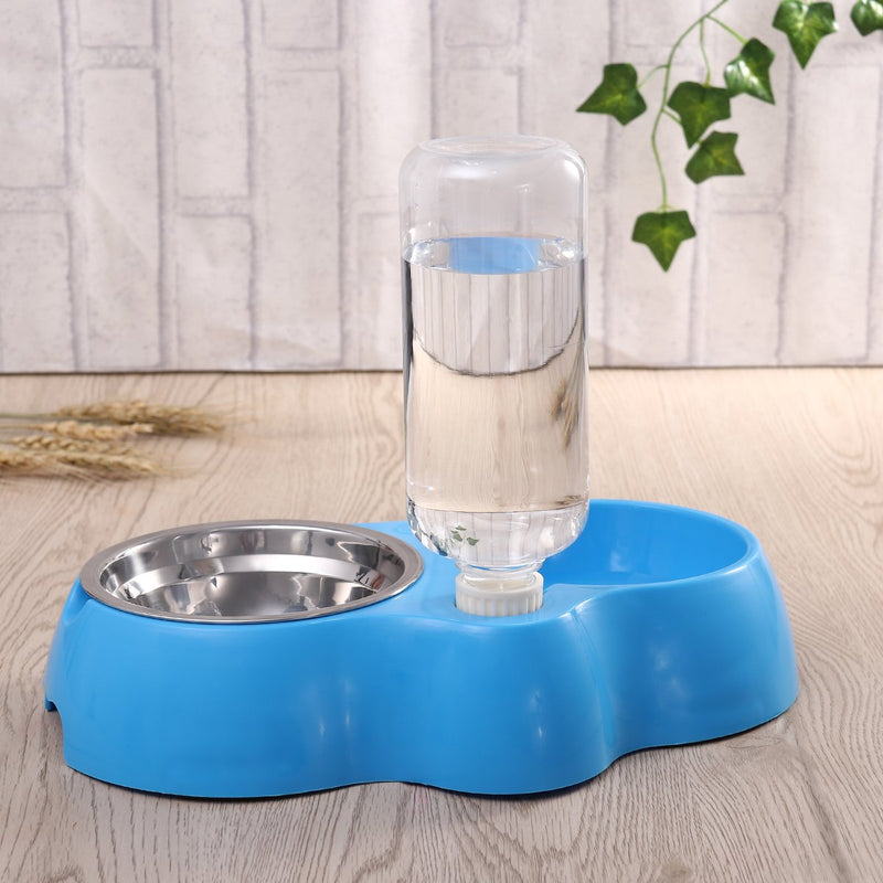 [Australia] - UEETEK Dual Pets Bowls,Detachable Stainless Steel Dog Bowl with Non-slip No Spill Base,Pets Food Water Bowl Feeder with Automatic Water Bottle for Small Medium Dogs Cats 