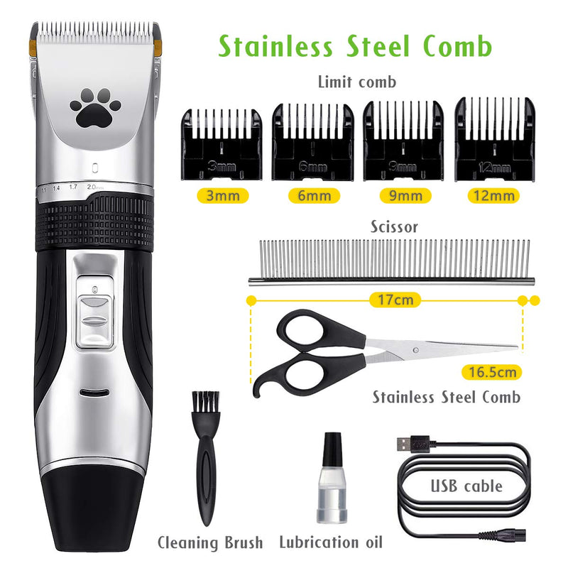 Dog Grooming Clippers, Focuspet 2 Speed Adjustable Dog Clippers Rechargeable Cordless Low Noise Dog Clippers Kit Electric Hair Trimming Set Pet Hair Shaver Detachable Blade with 4 Comb Guides Dog Clippers Set - PawsPlanet Australia