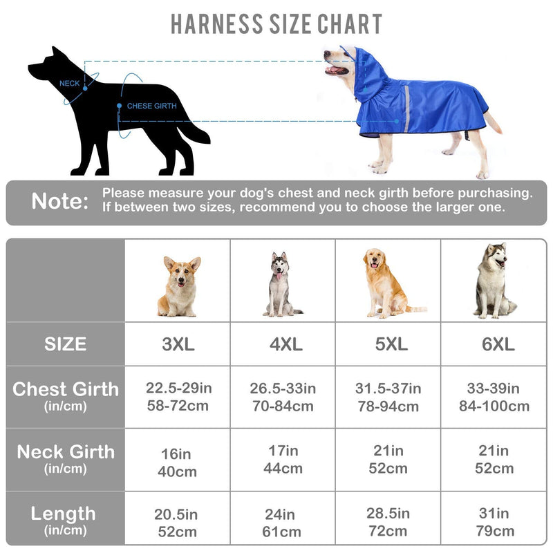 Dog Raincoat Large Pet Waterproof Coat Rain Jacket for Dogs with Hood and Collar & Harness Hole Transparent Brim, Breathable Adjustable Dog Hooded Raincoat Jacket for Medium Large Dog Blue 3XL - PawsPlanet Australia