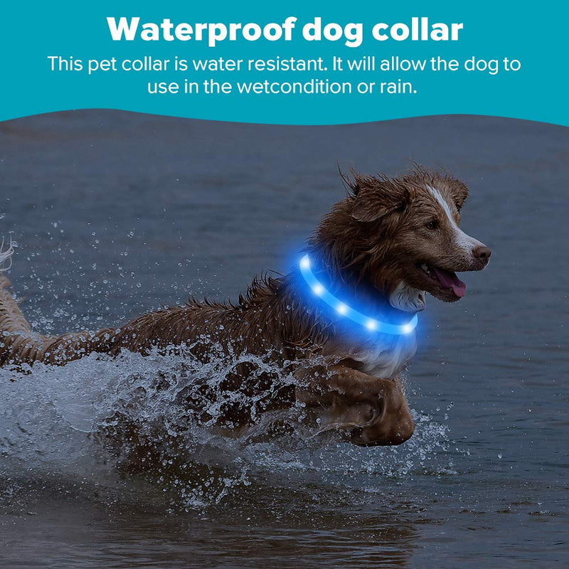 Fun Pets Ultra Bright Waterproof USB Rechargeable LED Dog Safety Collar - Cut To Fit Any Size - Rechargeable Lithium Battery - Increased Visibility & Safety For Your Pets (Blue) Blue - PawsPlanet Australia