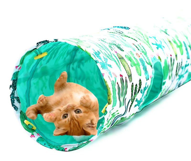 LUCKITTY Large Cat Toys Collapsible Tunnel Tube with Plush Ball, for Small Pets Bunny Rabbits, Kittens, Ferrets,Puppy and Dogs (Cactus) - PawsPlanet Australia