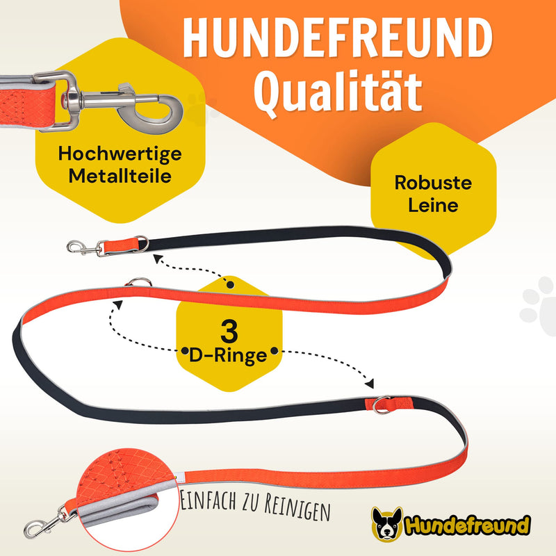 Dog friend multifunctional leash (6 in 1) adjustable dog leash 3 m for hanging around the neck, reflective with 3 rings for medium and large dogs - double leash, shoulder leash and sports leash in one - PawsPlanet Australia