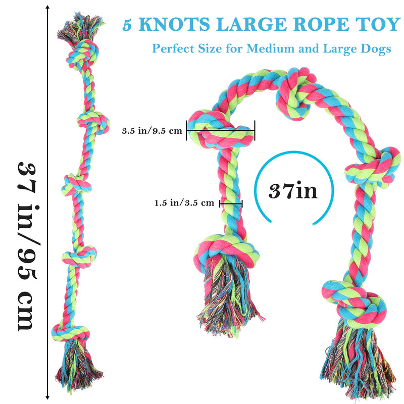 Aitmexcn Dog Rope Toys for Large Medium Dog Chewers, Rope Indestructible Dog Chew Toys, 37 Inch 5 Knots Tough Dog Tug Toy for Teeth Cleaning, Tug of War - PawsPlanet Australia