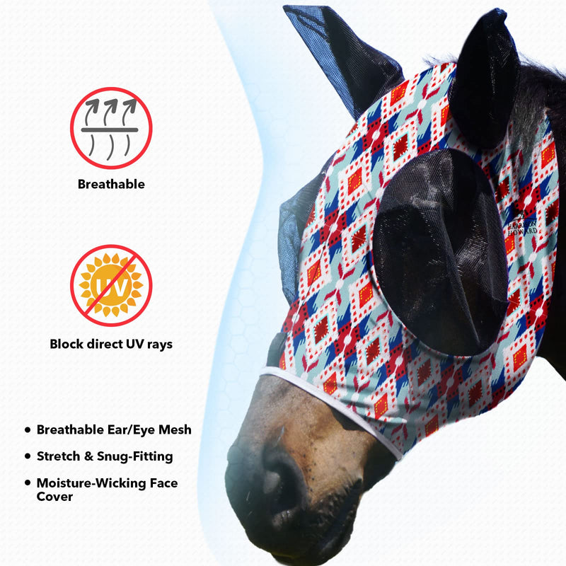 Harrison Howard Elasticity Horse Fly Mask Superb Comfort with UV Protection Standard Horse Fly Mask for Horse-Tribal Abstract - PawsPlanet Australia