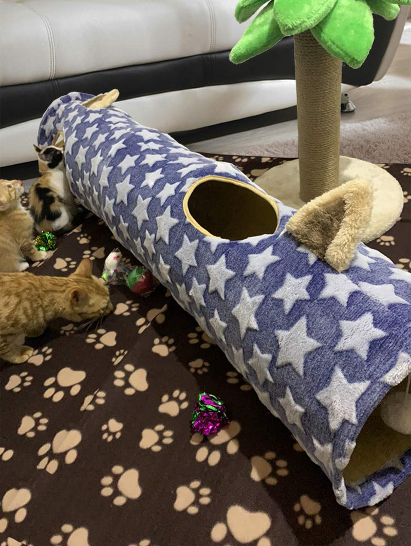 [Australia] - LUCKITTY Large Cat Toy Collapsible Tunnel Tube with Plush Balls, for Small Pets Bunny Rabbits, Kittens, Ferrets,Puppy and Dogs Blue 