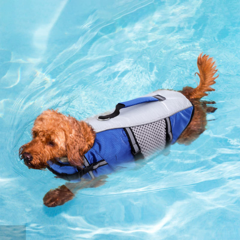 Queenmore Dog Life Jacket Swimming Vest Lightweight High Reflective Pet Lifesaver with Lift Handle, Leash Ring X-Small Blue - PawsPlanet Australia